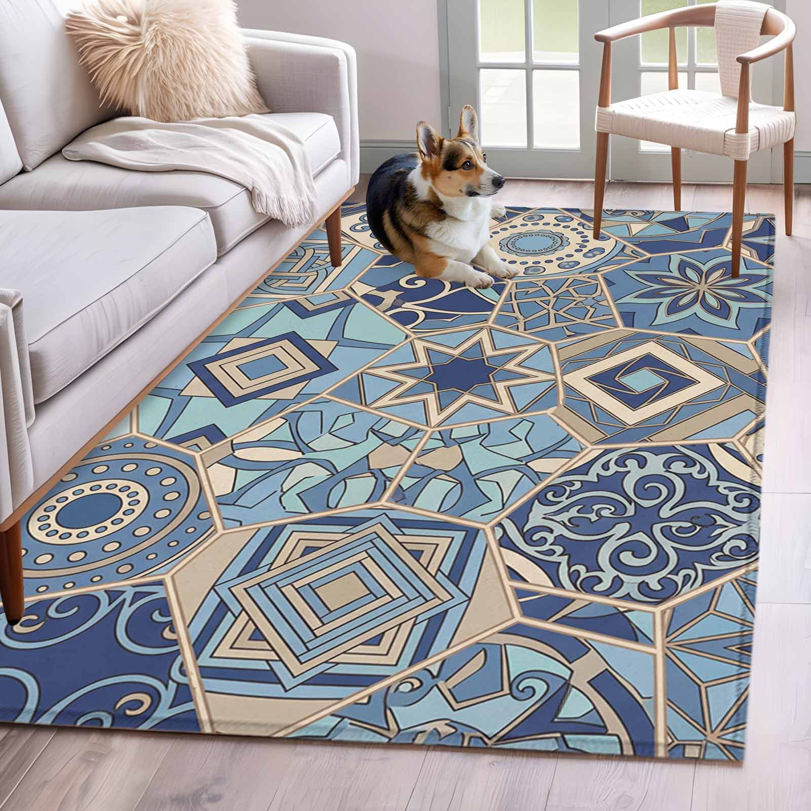 Boho Geometric Area Rugs 3'x5', Washable Small Throw Rugs for Living ...