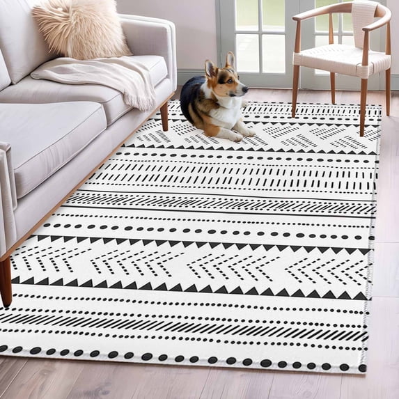 Boho Geometric Area Rugs 4x6 ft Bohemian Abstract Art Tribal Black ...
