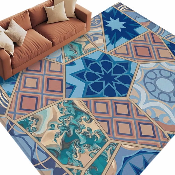 Boho Geometric Area Rugs Collection 6'x9', Southwest Abstract ...
