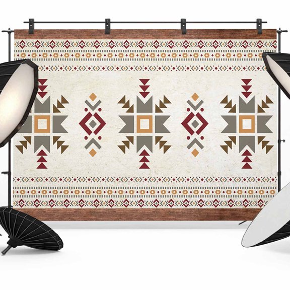 Boho Geometric Backdrop for Photography,Fabric Photo Background Backdrop,Modern Brown Abstract Art Western Southwest Photo Booth Background for Portrait Photoshoot Video Wedding Banner 7x5ft