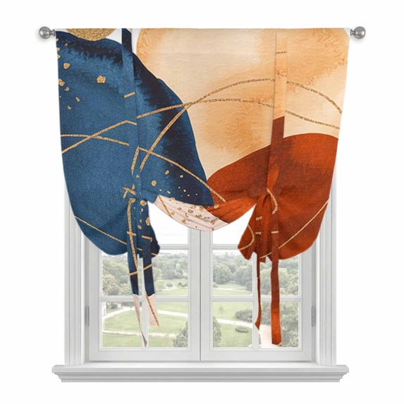 Boho Geometric Balloon Curtains 63 Inch Length for Living Room/Bedroom, Farmhouse Abstract Retro Stripes Motifs Rod Pocket Privacy Door Curtains Decorative Tie Up Shade for Window 52"x63"