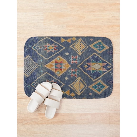 Boho Geometric Bath Mat, Vintage Moroccan-Inspired Abstract Pattern Rug for Bathroom Entryway, 15.7 x 23.6 in or 19.7 x 31.5 in