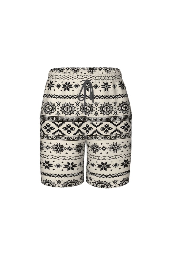 Boho Geometric Beach Pants Lightweight Teen Shorts with Mesh Lining and Drawstring