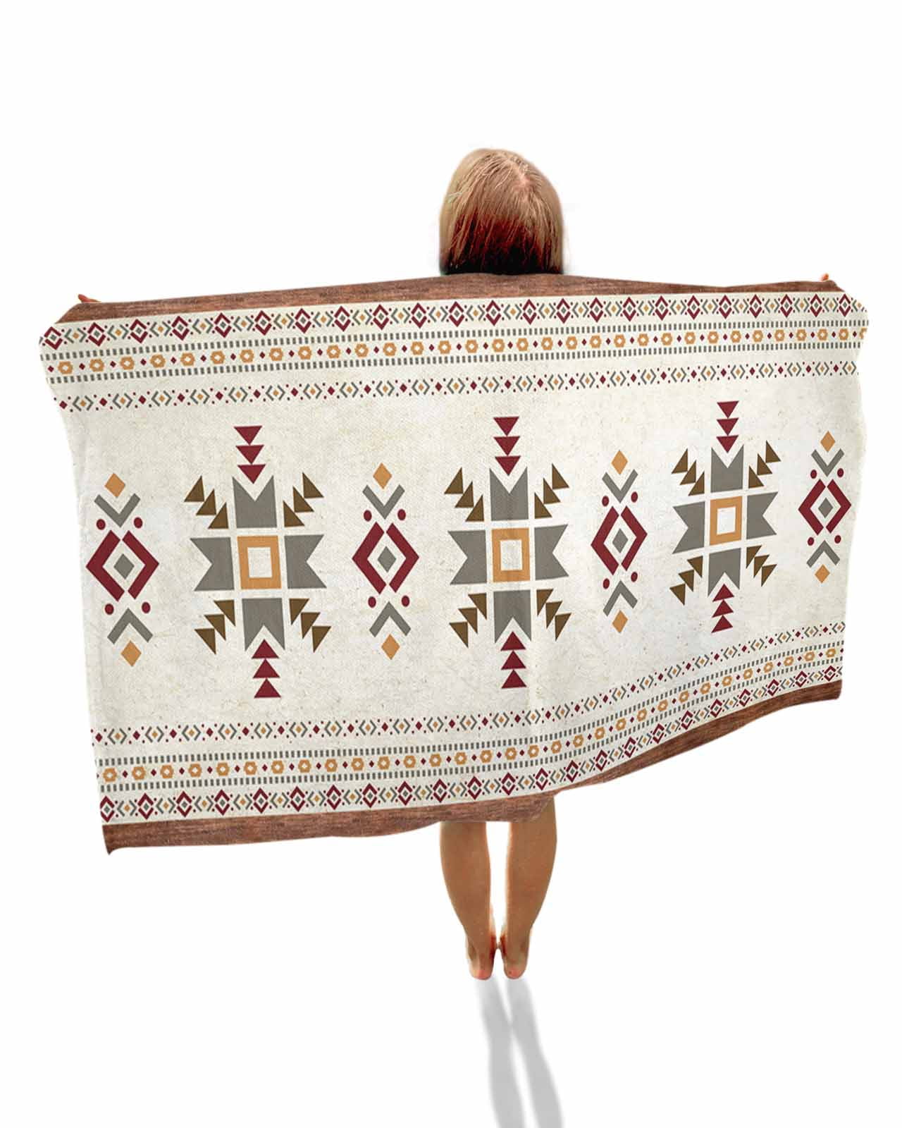 Boho Geometric Beach Towels Oversized Super Absorbent,Modern Brown Abstract Art Western Southwest Lightweight Bath Towel Quick Dry Sets For Bathroom/Pool/Rv Camping/Beach Play/Gym Room/Picnic 23"x47"