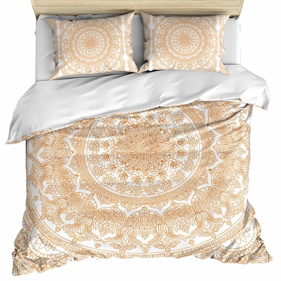 Boho Geometric Bedding 3 Piece Duvet Cover Set Full Size, Ethnic Bohemian Farmhouse Art Motifs Soft Microfiber Comforter Cover with Zipper Closure & Pillowcases, Wrinkle & FadeResistant Quilt Cover
