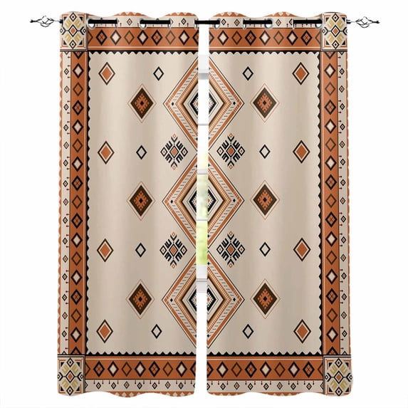 Boho Geometric Blackout Curtains 90 Inch Length 2 Panels Set for Living Room Bedroom, Country Ethnic Nation Abstract Motifs Privacy Window Treatment Thermal Insulated Black Out Drapes 52"x90"