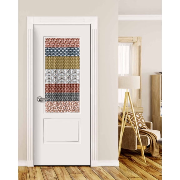 Boho Geometric Blackout Door Curtains for French, Glass,Front, Back, Patio Door, Bohemian Stripes Aztec Tribe Vintage Thermal Insulated Rod Pocket Window Curtain Drapes With Tiebacks 25"x40"