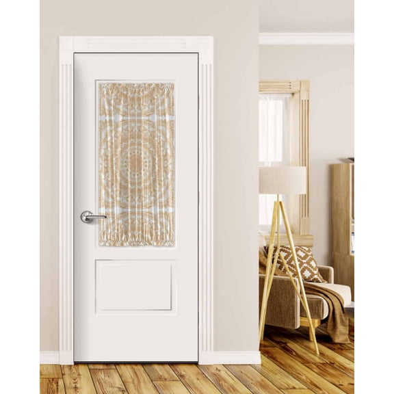 Boho Geometric Blackout Door Curtains for French, Glass,Front, Back, Patio Door, Ethnic Bohemian Farmhouse Art Motifs Thermal Insulated Rod Pocket Window Curtain Drapes With Tiebacks 25"x40"