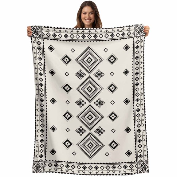 Boho Geometric Blanket Soft Cozy Warm Throw Blanket for Couch, Plush Fuzzy Flannel Fleece Blankets for Sofa, Simple Farmhouse Nation Abstract Motifs Bed Blankets Lightweight Gifts for Women, 30"x40"