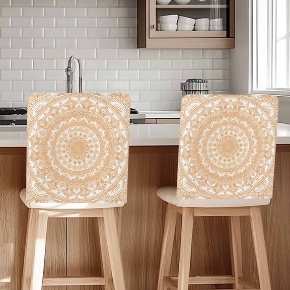 Boho Geometric Chair Back Cover for Dining Room Set of 4, Ethnic Bohemian Farmhouse Art Motifs Removable Kitchen Chair Slipcovers, Washable Seat Protector for Restaurant Party Banquet Wedding Décor