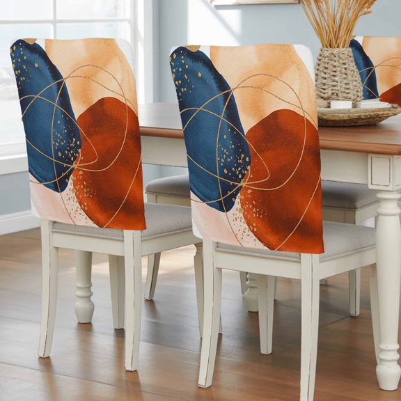 Boho Geometric Chair Back Covers, Farmhouse Abstract Retro Stripes Motifs Removable Chair Covers for Dining Chairs Set of 4, Washable Chairs Slipcovers Back Seat Protector for Wedding Party 19"x20"