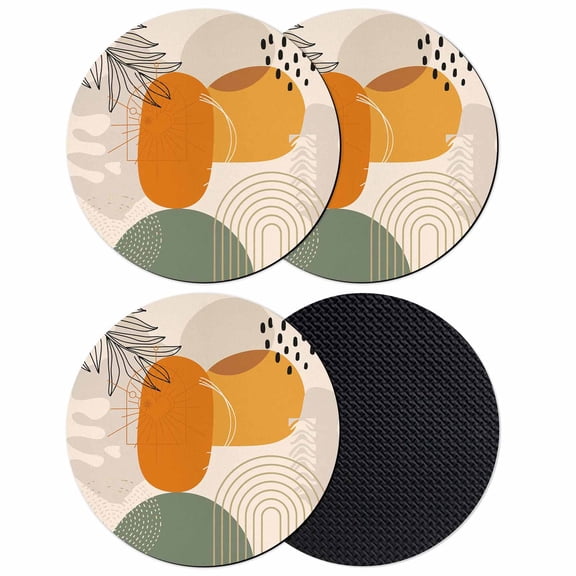 Boho Geometric Coasters Set of 4, Absorbent Coasters for Drinks, Middle Century Abstract Leaves Stripes Coaster for Desk Coffee Table Protection, Home Decor House Warming Gifts 4"