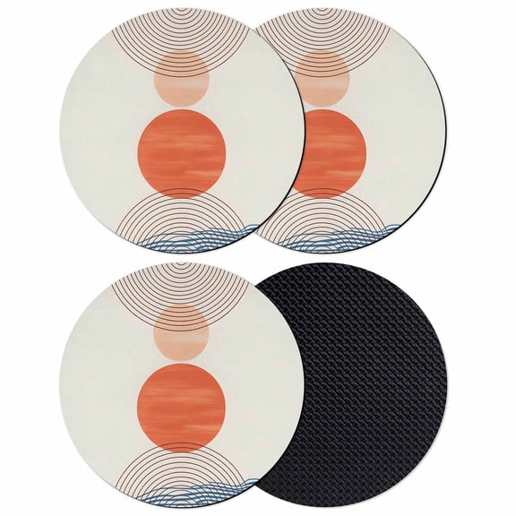 Boho Geometric Coasters Set of 4, Absorbent Coasters for Drinks, Modern Abstract Art Striped Circle Coaster for Desk Coffee Table Protection, Home Decor House Warming Gifts 4"