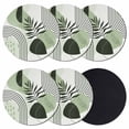 thumbnail image 1 of Boho Geometric Coasters Set of 6, Absorbent Coasters for Drinks, Farmhouse Green Abstract Stripes Leaves Coaster for Desk Coffee Table Protection, Home Decor House Warming Gifts 4", 1 of 8