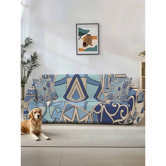 Boho Geometric Couch Cover Sofa Covers 3 Cushion Sectional Couch, Country Tribe Abstract Ethnic Aesthetic Washable Sofa Covers Slipcover Sectional Sofa Cover, Furniture Protector 71"x150"
