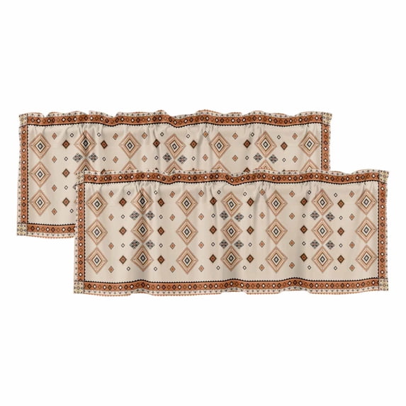 Boho Geometric Curtain Valances for Windows, Kitchen Valance Window Treatments Panel 2 Pack, Country Ethnic Nation Abstract Motifs Rod Pocket Short Curtains for Bathroom Bedroom 42 x 18 Inch