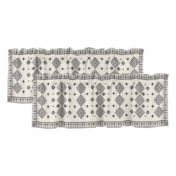 Boho Geometric Curtain Valances for Windows, Kitchen Valance Window Treatments Panel 2 Pack, Simple Farmhouse Nation Abstract Motifs Rod Pocket Short Curtains for Bathroom Bedroom 60 x 18 Inch