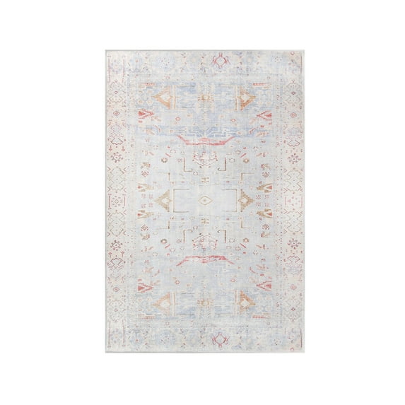 Boho Geometric Distressed Indoor Area Rug, Dijon Yellow, 5' 7" x 8' 9"