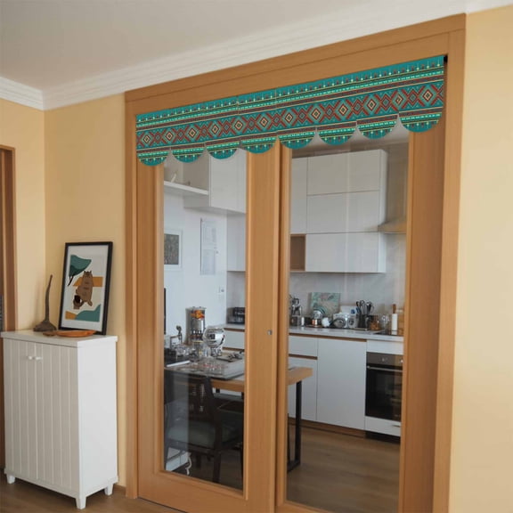 Boho Geometric Door Banner Retro Tribal Ethnic Argyle Teal Orange Stripe Small Scalloped Hanging Banner for Door, Hanging Flag Backdrop Decoration for Wall Window Party 4pcs, 8 x 12 Inch