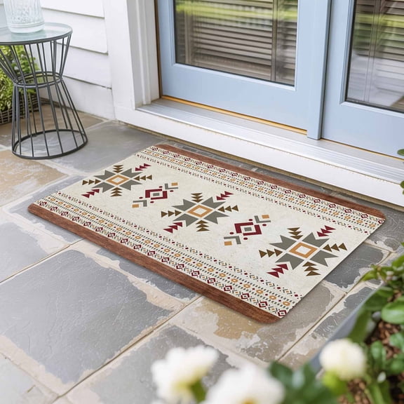 Boho Geometric Door Mat Indoor Outdoor,Modern Brown Abstract Art Western Southwest Non Slip Welcome Mat with Rubber Backing,Absorbent Fabric Front Door Mats Entryway Rug for Home Entrance 24"x36"
