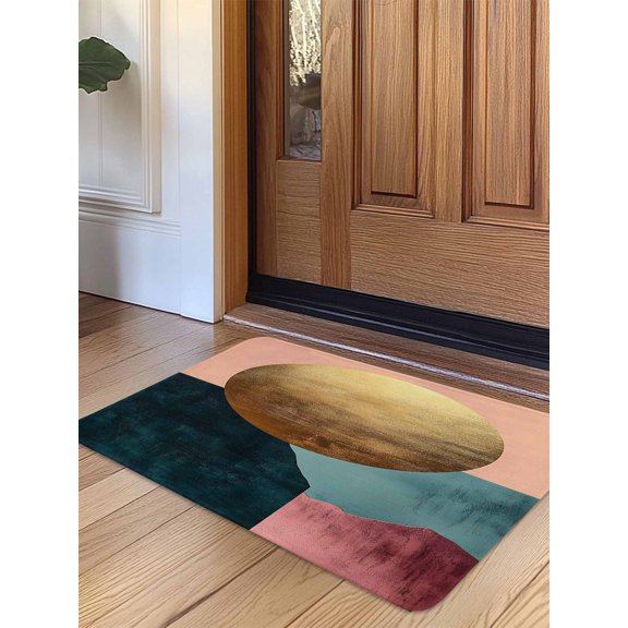Boho Geometric Door Mat&nbsp;Indoor Outdoor Entrance, Non Slip Small Rug for Kitchen Bathroom Entryway Rug, Modern Abstract Gold Circle Art Washable Doormat Floor Mat for Office Home Decor 16x24 Inch