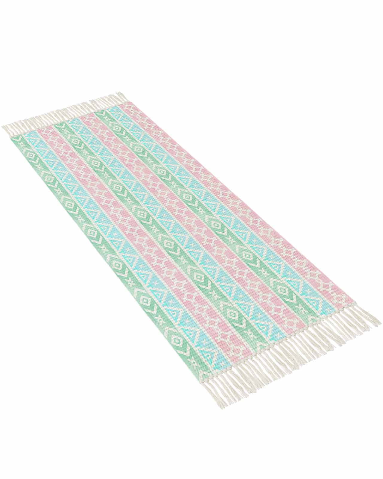 Boho Geometric Folk-Custom Stripes Pink Green Blue Bathroom Runner Rug ...