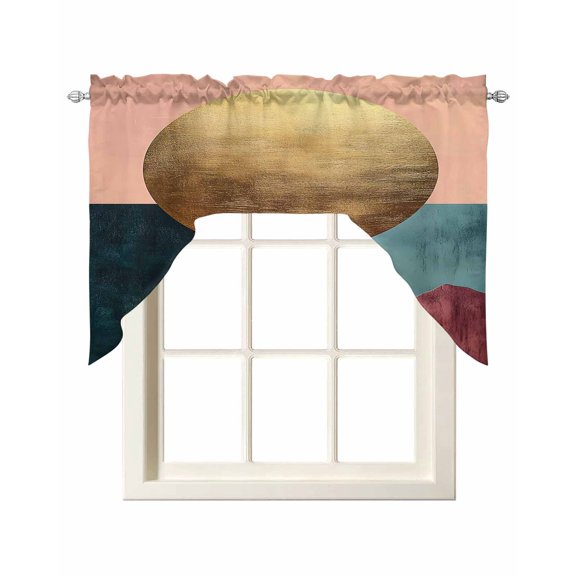 Boho Geometric Kitchen Curtains Swag Valance for Windows/Bathroom/Cafe, Modern Abstract Gold Circle Art Rod Pocket Drape Panel Swag Curtain Valance for Bedroom/Living Room 55''x36''