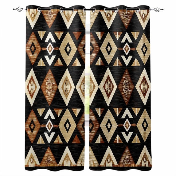 Boho Geometric Kitchen Curtains Vintage Abstract Ethnic Tribal Cafe Short Curtains for Bathroom Blackout Window Curtain Grommet Small Window Treatment Tier Drapes for Bedroom Living Room 42"x45"x2