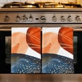 thumbnail image 1 of Boho Geometric Kitchen Towels Set of 2, Orange Blue Abstract Patterned Gold Stripes Absorbent Dish Towels for Kitchen, Microfiber Hand Towel, Quick Drying Tea Towel for Cleaning Decorative Dishcloths, 1 of 7