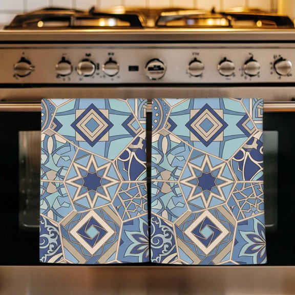 Boho Geometric Kitchen Towels Set of 3, Country Tribe Abstract Ethnic Aesthetic Absorbent Dish Towels for Kitchen, Microfiber Hand Towel, Quick Drying Tea Towel for Cleaning Decorative Dishcloths