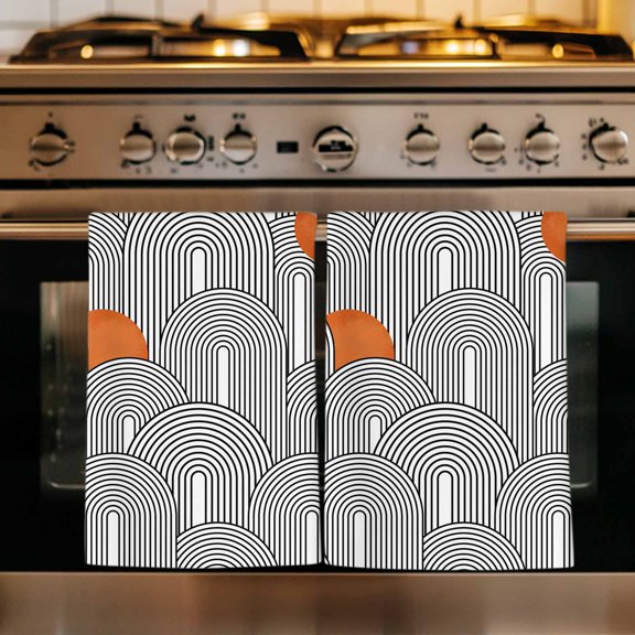 Boho Geometric Kitchen Towels Set of 3, Modern Abstract Chic Bohemian Stripes Absorbent Dish Towels for Kitchen, Microfiber Hand Towel, Quick Drying Tea Towel for Cleaning Decorative Dishcloths
