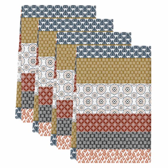 Boho Geometric Kitchen Towels Set of 4, Bohemian Stripes Aztec Tribe Vintage Soft Microfiber Dish Towels, Absorbent Quick-Dry Washable Dishcloths for Kitchen Cleaning, Drying Dishes, 18x28 Inches