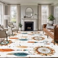 thumbnail image 1 of Boho Geometric Large Area Rug 8x10 FT, Non Slip Living Room Throw Carpet, Ethnic Feathers Patterns Retro Farmhouse Washable Soft Indoor Outdoor Carpet Non-Shedding Rug for Bedroom Dining Room, 1 of 9