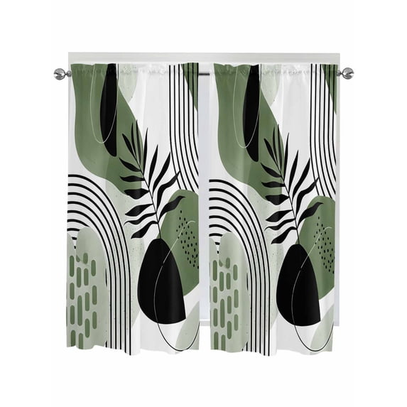 Boho Geometric Living Room Curtains 2 Panel, Green Ethnic Abstract Stripes Motifs Cafe Window Treatment, Extra Long Farmhouse Bedroom Bathroom Kitchen Curtains Drapes 104"x72"