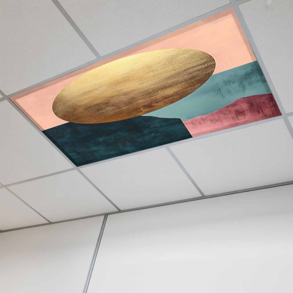 Boho Geometric Magnetic Fluorescent Light Covers for Ceiling Lights 2 x 4 Feet, Modern Abstract Gold Circle Art Office Classroom Kitchen Drop Ceiling Light Covers Lighting Filters Shade Panel 1 Pack