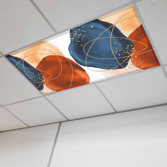 Boho Geometric Magnetic Fluorescent Light Covers for Ceiling Lights 2x4Ft,Farmhouse Abstract Retro Stripes Motifs Office Classroom Kitchen Drop Ceiling Light Covers Lighting Filters Shade Panel 1Pack