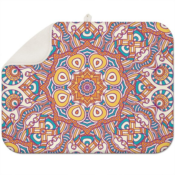 Boho Geometric Mandala Kitchen Drying Mat Super Absorbent 3-Layer Foldable Heat Resistant