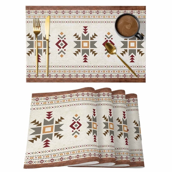 Boho Geometric Placemats Set of 12,Cotton Linen Fabric Place Mats ...