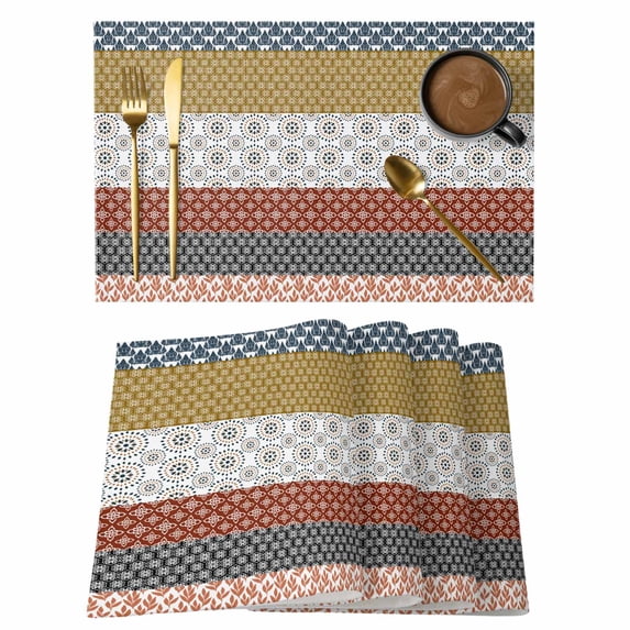 Boho Geometric Placemats Set of 6 Bohemian Stripes Aztec Tribe Vintage Place Mats Indoor Wipeable Table Mats Washable Cloth Dining Table Placemats for Kitchen Holiday Party Home Decor 13x19 Inch