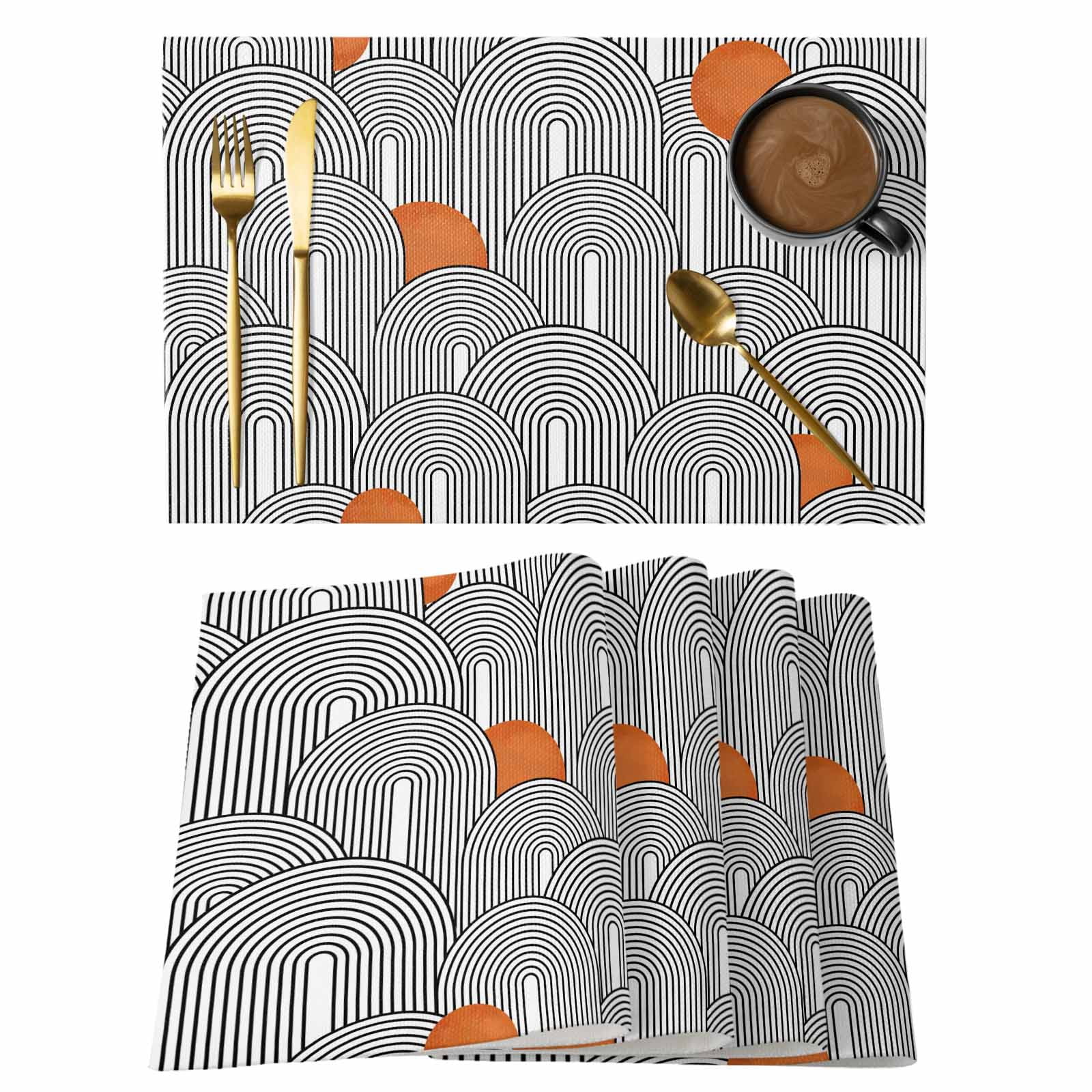 Boho Geometric Placemats Set of 8 Modern Abstract Chic Bohemian Stripes ...