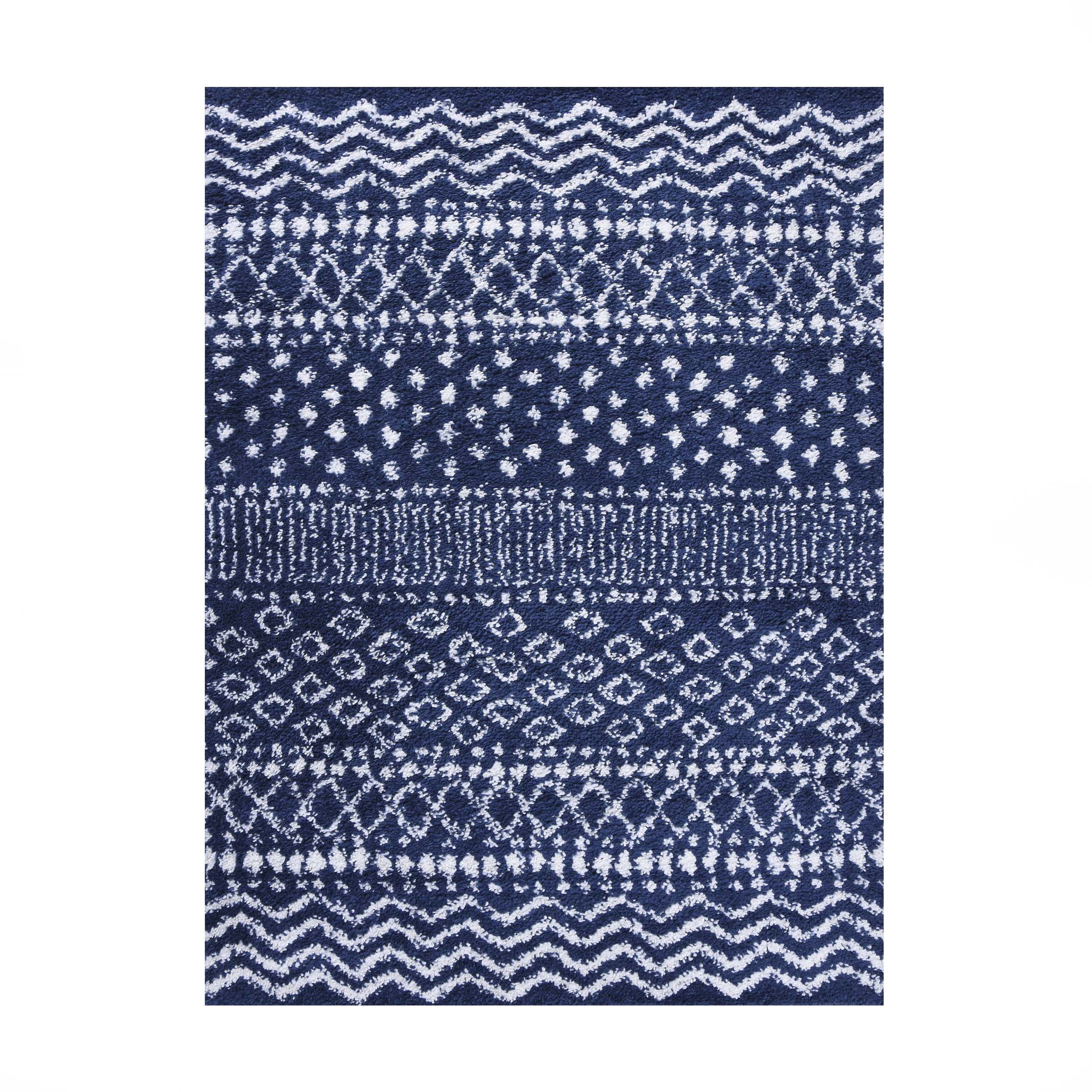 Boho Geometric Plush Shag Indoor Area Rug, Cream/Blue, 4' x 6'