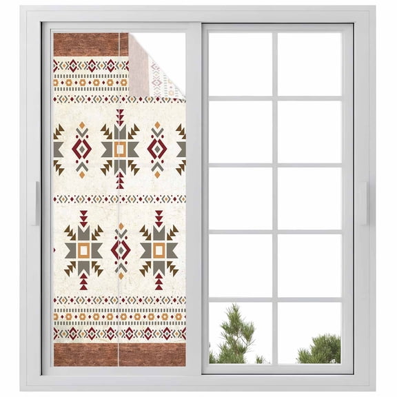 Boho Geometric Privacy Window Film,Decorative Frosted Glass Window Film,Modern Brown Abstract Art Western Southwest Reusable Peel and Stick Static Cling for Home Bathroom Office Glass Door 23.6"x59"