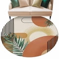 thumbnail image 1 of Boho Geometric Round Area Rugs Collection 5', Farmhouse Orange Abstract Leaves Stripes Non Slip Indoor Circular Throw Runner Rug Floor Mat Carpet for Living Room Dining Table Bedroom Nursery, 1 of 9