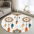 thumbnail image 1 of Boho Geometric Round Rug 3ft Washable Circle Entryway Rugs Non Slip Ethnic Feathers Patterns Retro Farmhouse Area Rug Indoor Floor Carpet for Bedroom Kitchen Living Room Office Dining Room Nursery, 1 of 8