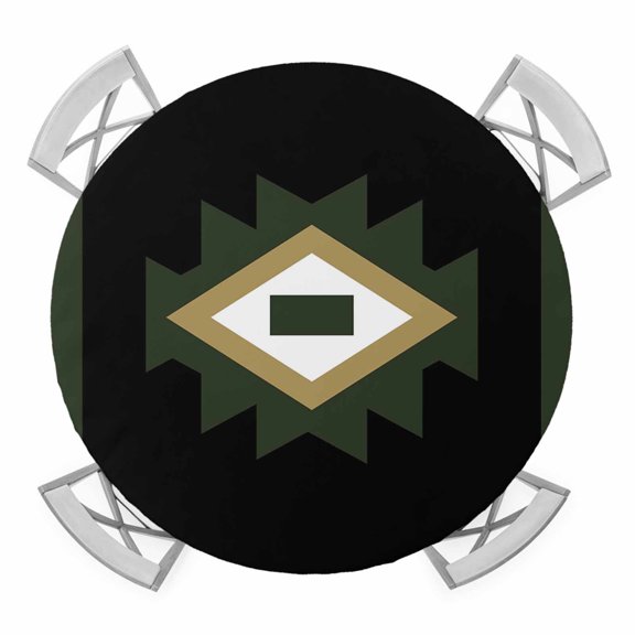 Boho Geometric Round Table Cover, Dark Green Ethnic Tribal Striped Argyle Modern Waterproof Fitted Tablecloths for 45"-54" Tables, Washable Picnic Table Cover for Camping Dining Indoor Outdoor