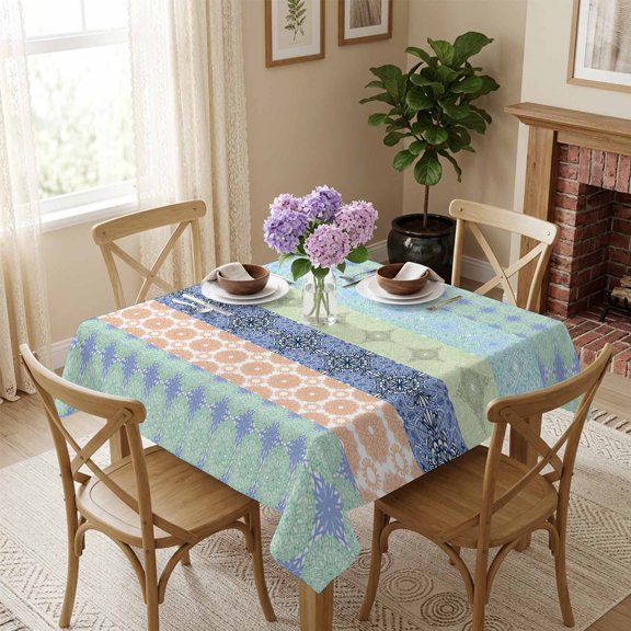 Boho Geometric Rustic Square Tablecloth 60x60 Inch Floral Ethinic Elements Waterproof Polyester Tablecloth for Dining Table, Washable Table Cover for Kitchen Dining Room Decoration,Stain Resistant