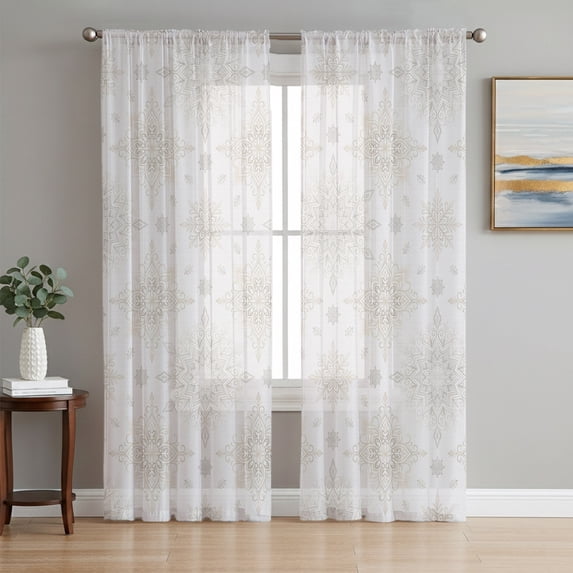 Boho Geometric Sheer Curtains 63 Inch Length 2 Panels Set, Farmhouse ...