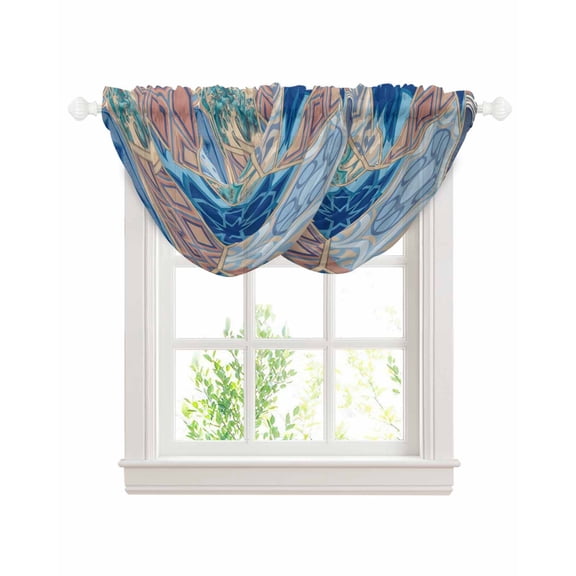 Boho Geometric Sheer Waterfall Valance Curtains for Window, Southwest Abstract Traditional Art Rod Pocket Sheer Topper Swag Curtains for Living Room, Kitchen 38.5"W x 47.2"L, 2 Panels