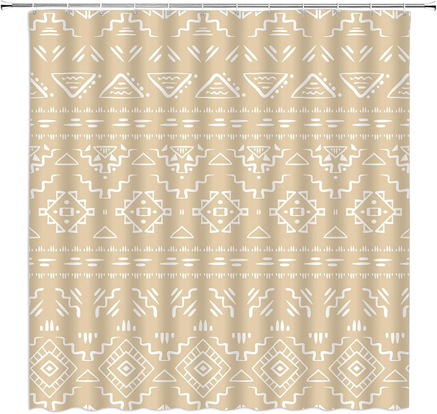 Boho Geometric Shower Curtain Brown Beige Modern Farmhouse Tribal Retro ...