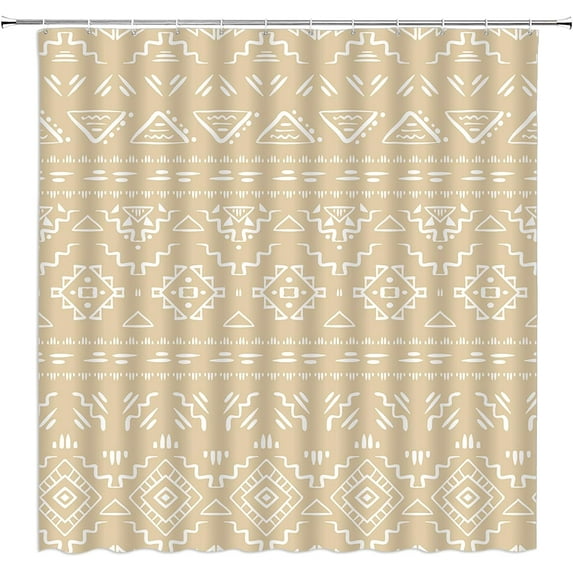 Boho Geometric Shower Curtain Brown Beige Modern Farmhouse Tribal Retro Western Aztec Abstract Mid Century Art Fabric Bathroom Curtains Decor Set with Hook(70" Wx84 H)